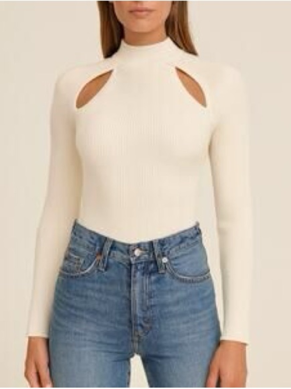 Abercrombie & Fitch Cream Ribbed Mock Neck Sweater Bodysuit